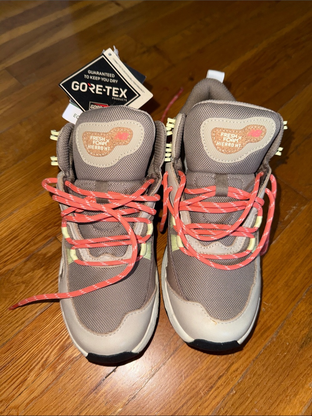 New Balance Kids Taupe Hiking Boots with Coral Laces